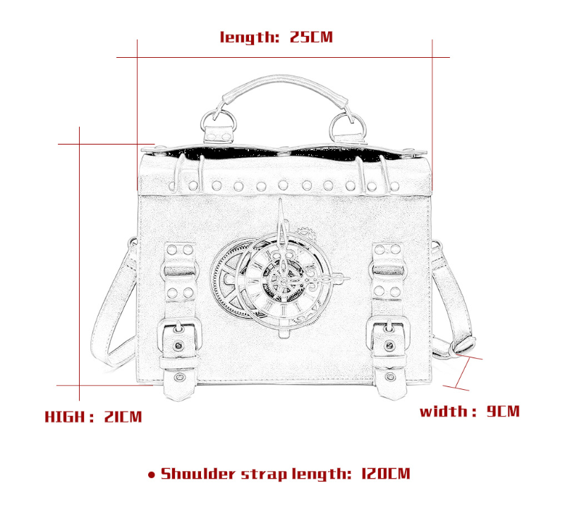 Retro Steampunk Satchel Bag with Decorative Clock & Gears - Gothic Crossbody Purse
