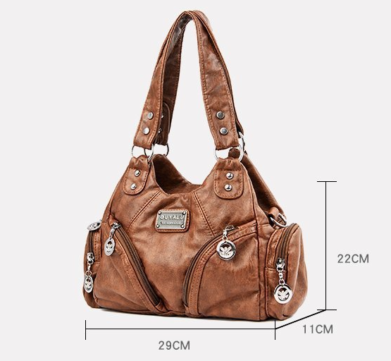 Grey Vintage Soft Leather Hobo Bag for Women - Multi-Pocket Shoulder Purse & Crossbody Handbag