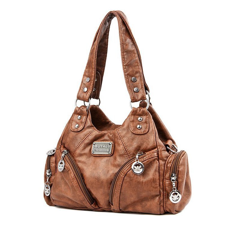 Brown Vintage Soft Leather Hobo Bag for Women - Multi-Pocket Shoulder Purse &amp; Crossbody Handbag