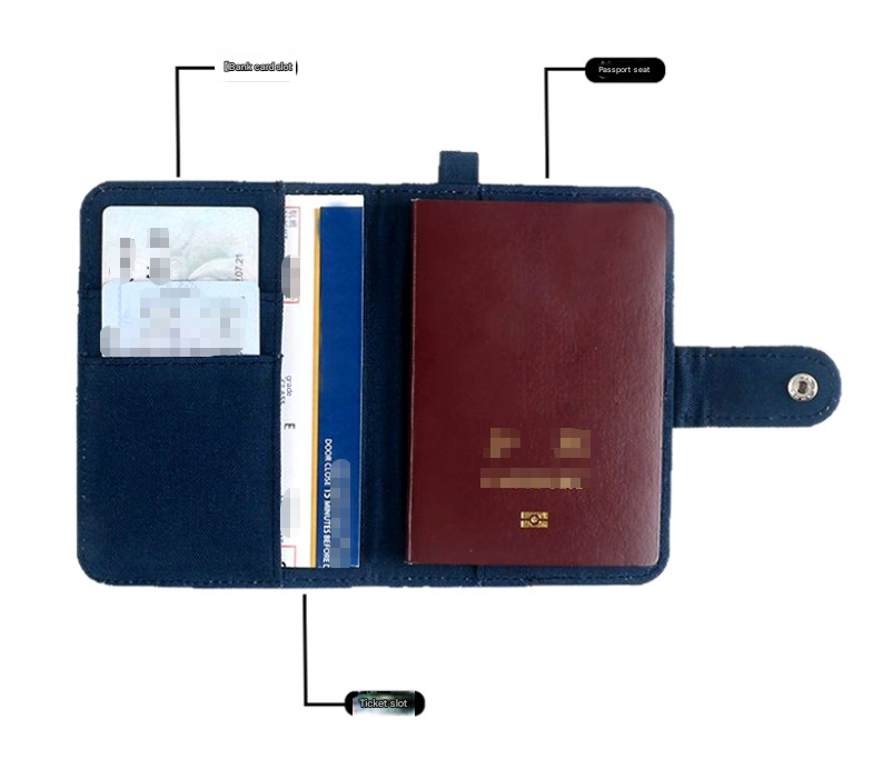Navy Blue DIY Canvas Passport Holder with 4 Random Patches - Customizable Travel Document Wallet