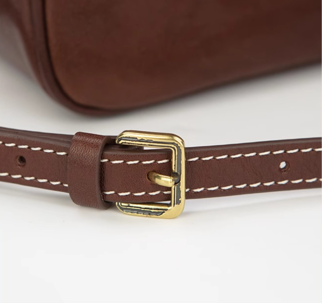 Mini Size Coffee Brown Vintage Genuine Split Leather Bowling Bag for Women - Retro Top Handle Satchel & Crossbody Purse