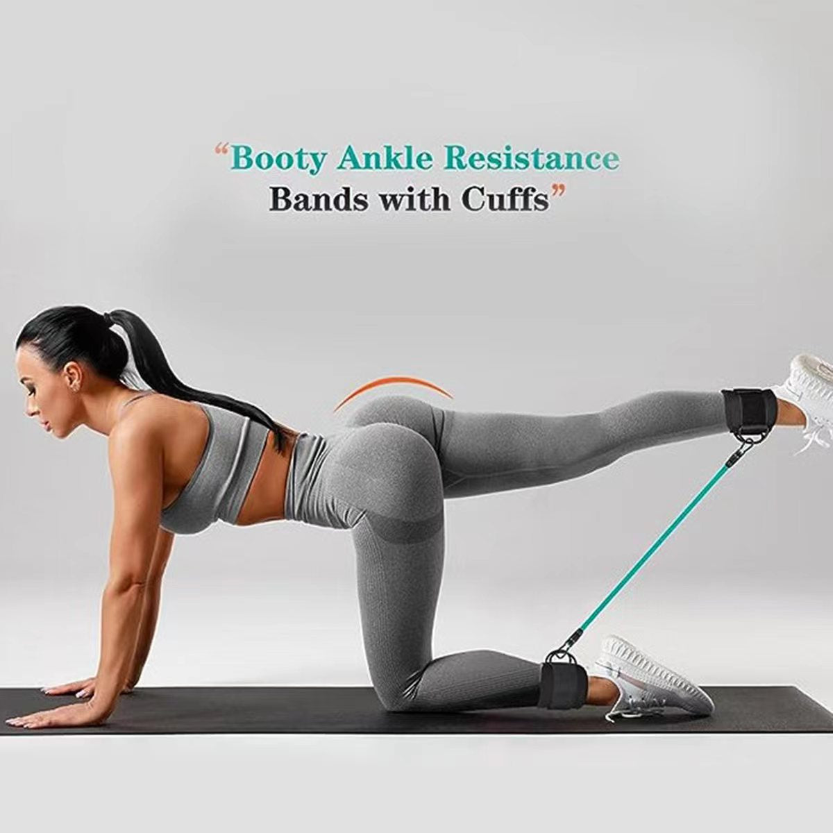 Red-blue-green  Black SnapResistance Bands Set with Ankle Straps for Glute Kickbacks & Leg Workouts (10-30lbs)
