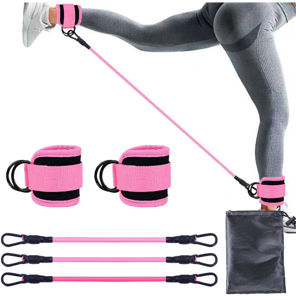 Pink Black Snap Resistance Bands Set with Ankle Straps for Glute Kickbacks &amp; Leg Workouts (10-30lbs)