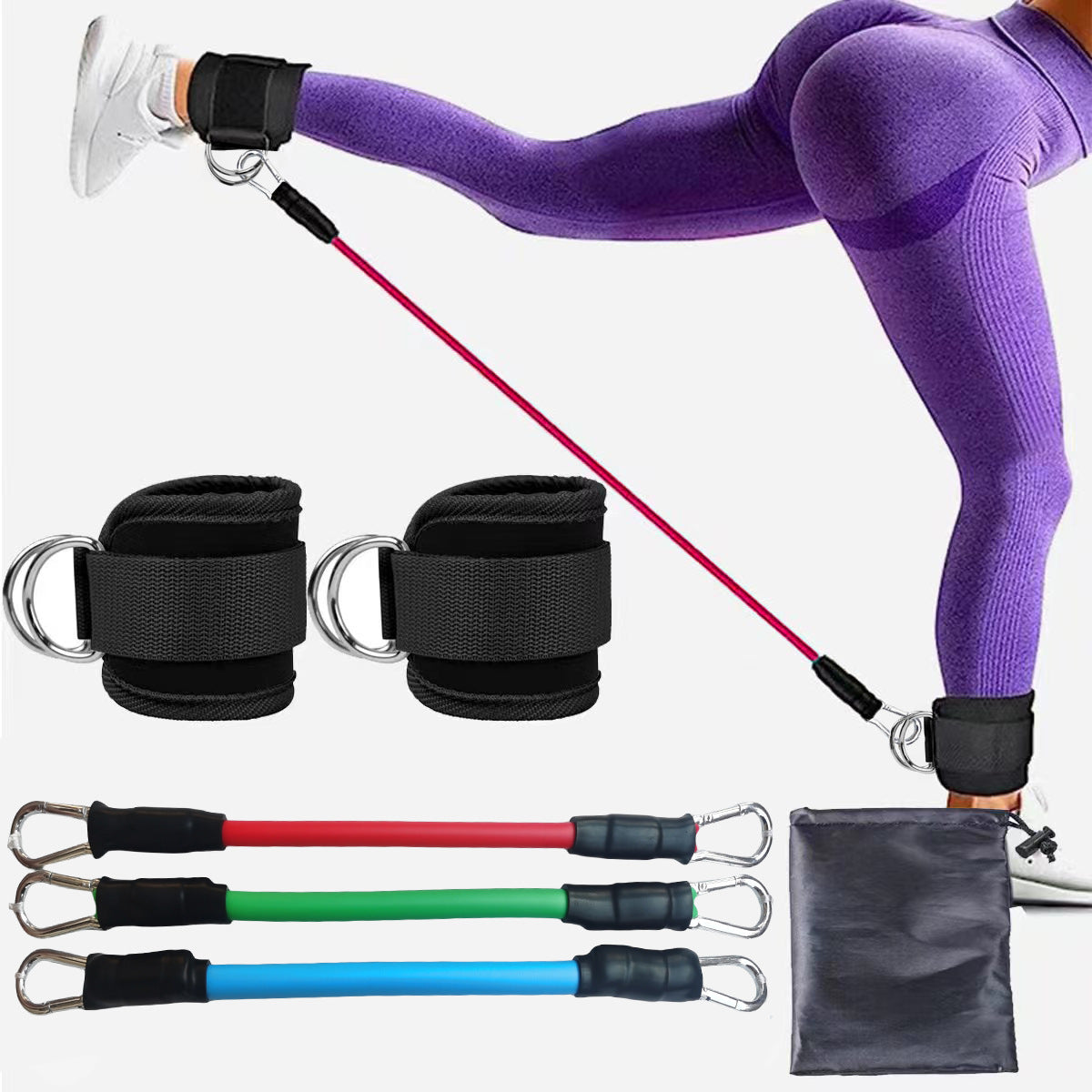 Red-blue-green  Silver SnapResistance Bands Set with Ankle Straps for Glute Kickbacks &amp; Leg Workouts (10-30lbs)