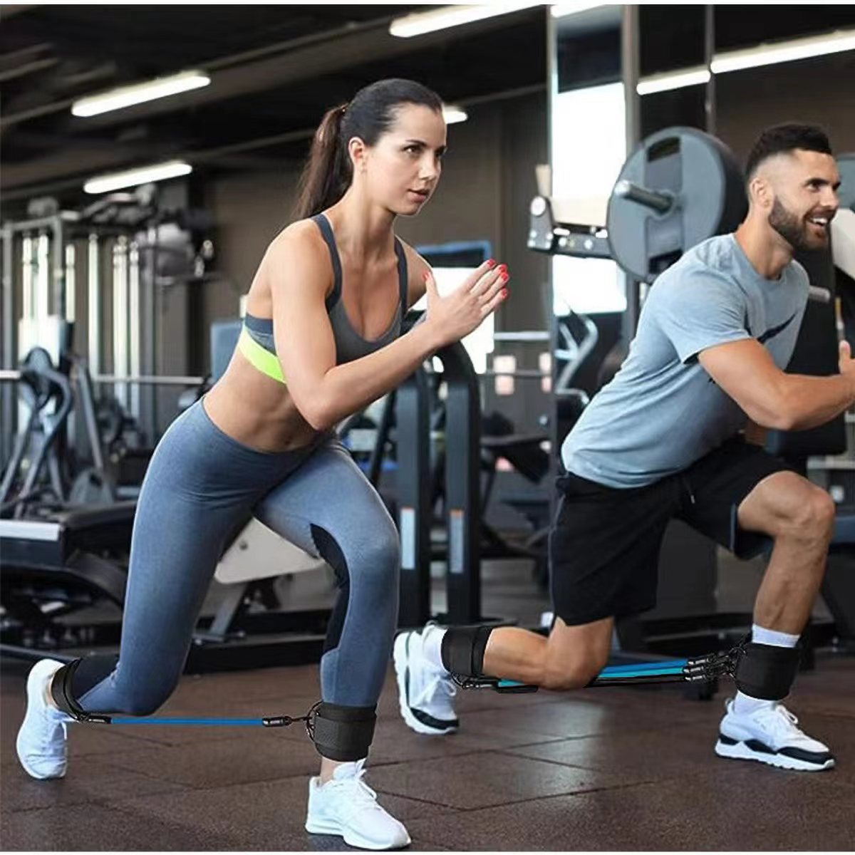 Blue  Silver SnapResistance Bands Set with Ankle Straps for Glute Kickbacks & Leg Workouts (10-30lbs)