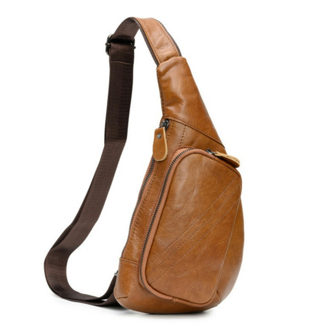 Brown Men&#39;s Leather Sling Backpack - Casual Crossbody Chest Bag