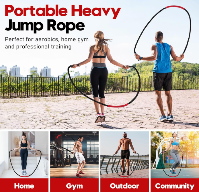 Black-red Heavy Duty Battle Rope for Jumping (25mm) - Intense Full-Body Workout for Core Strength & Muscle Training
