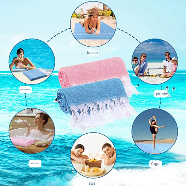 Grey Chic Striped 100% Cotton Beach Towel with Tassels - Extra Large & Absorbent (180x90cm)