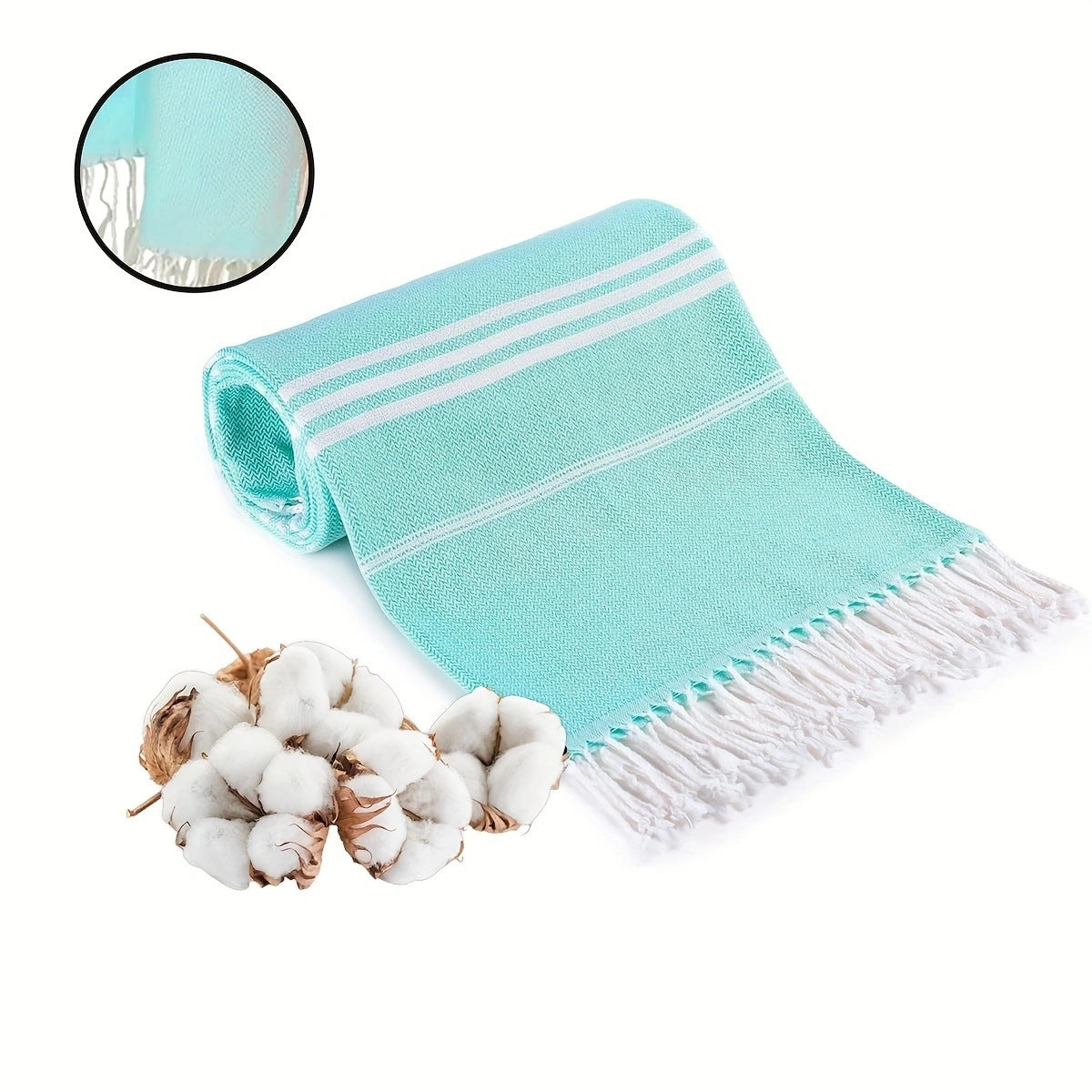 Blue Chic Striped 100% Cotton Beach Towel with Tassels - Extra Large &amp; Absorbent (180x90cm)