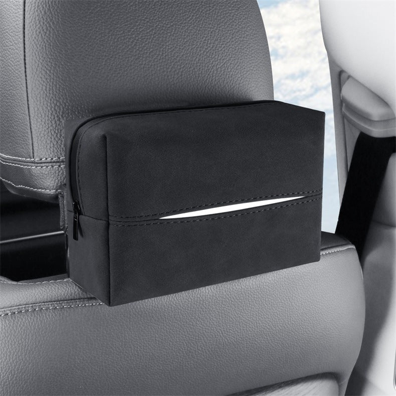 Black 2-Pack  Luxury Faux Suede Car Tissue Box - Visor Clip &amp; Strap for Armrest or Seat Back