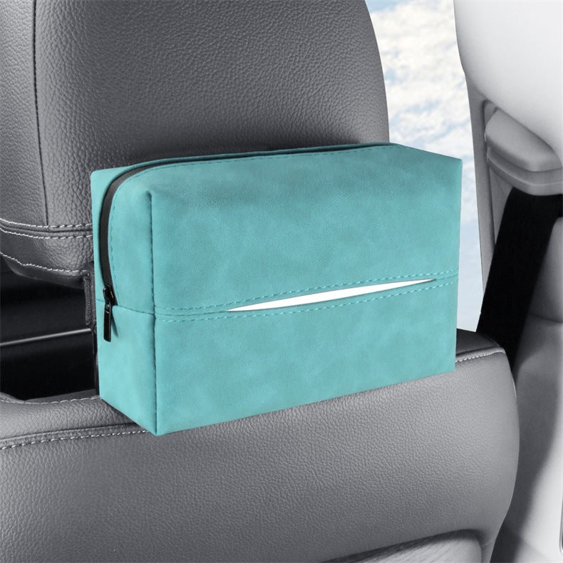 Blue 2-Pack  Luxury Faux Suede Car Tissue Box - Visor Clip &amp; Strap for Armrest or Seat Back