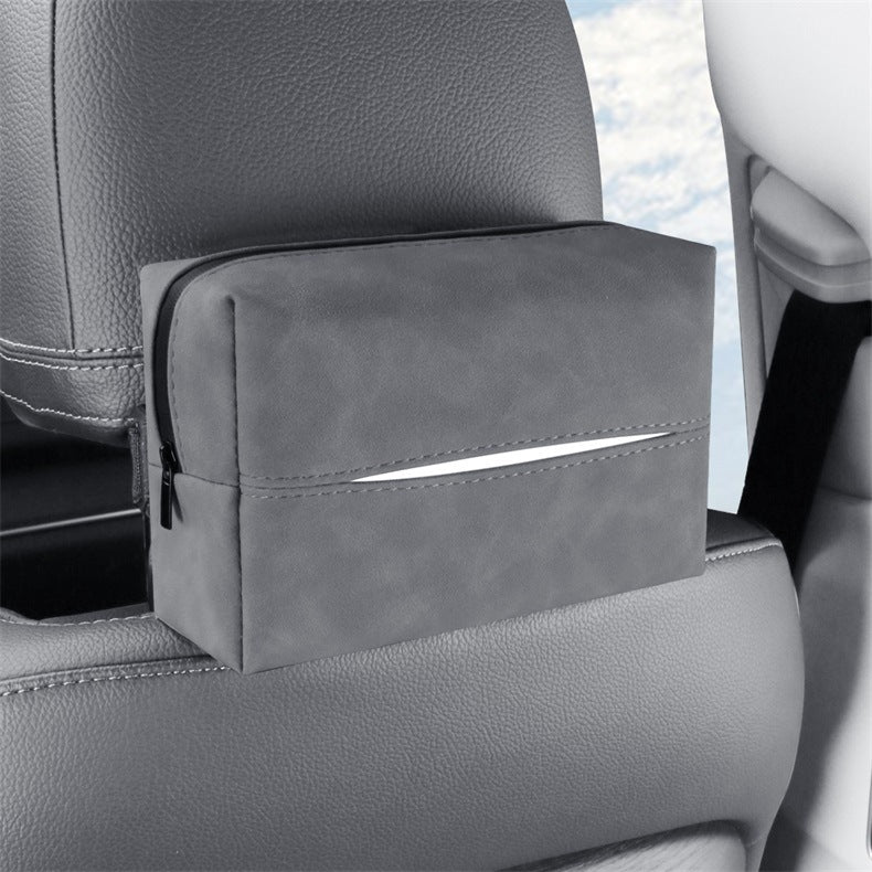 Grey 2-Pack  Luxury Faux Suede Car Tissue Box - Visor Clip &amp; Strap for Armrest or Seat Back