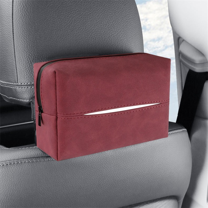 Red 2-Pack  Luxury Faux Suede Car Tissue Box - Visor Clip &amp; Strap for Armrest or Seat Back