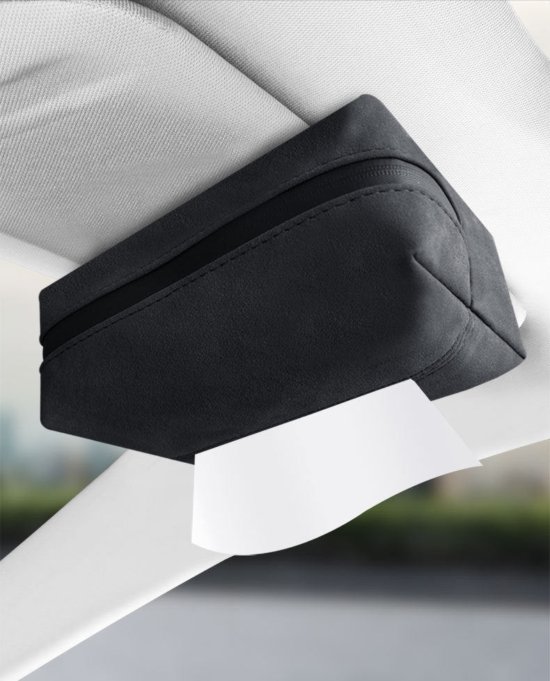 Red 2-Pack  Luxury Faux Suede Car Tissue Box - Visor Clip & Strap for Armrest or Seat Back