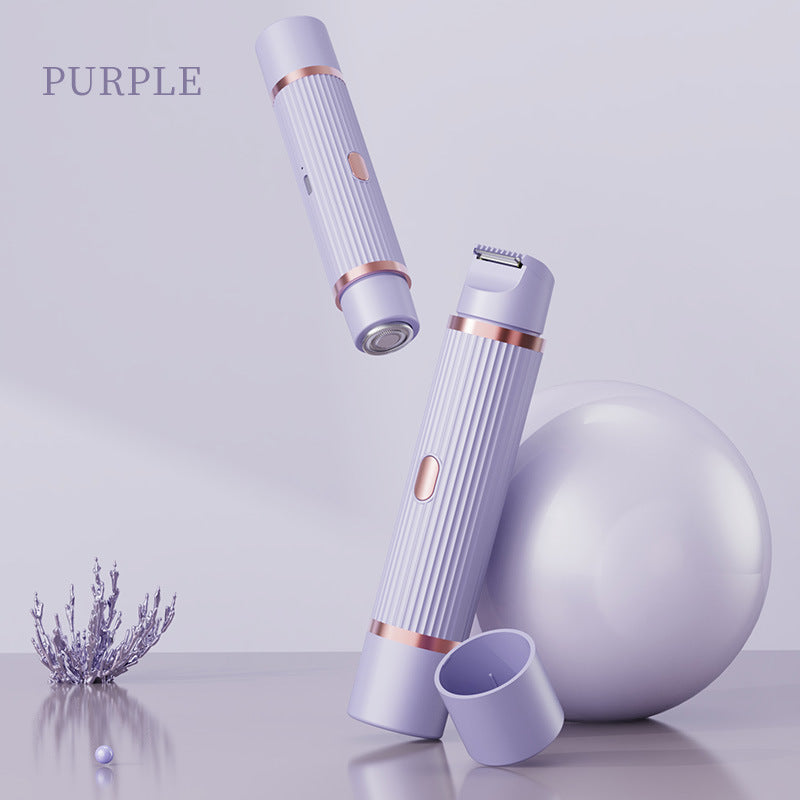 Purple Rechargeable 2-in-1 Electric Shaver for Women - Dual-Head Bikini Trimmer &amp; Body Hair Remover