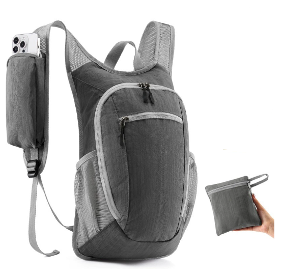 Grey Ultra-Lightweight Packable Backpack (10L) - Foldable Daypack for Travel, Hiking &amp; Sports