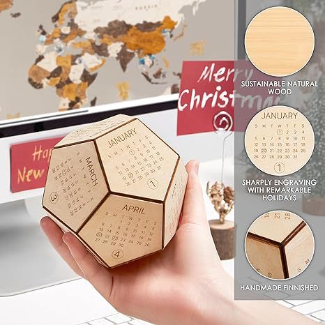 Unique Geometric Wooden Perpetual Desk Calendar - Manual DIY Block Calendar for Home &amp; Office