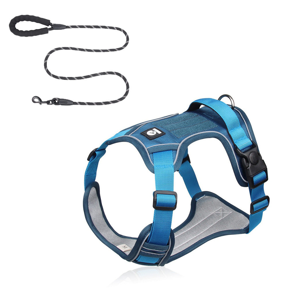 Blue XL Adjustable No-Pull Dog Harness and Leash Set - Reflective &amp; Padded Vest for Medium to Large Dogs