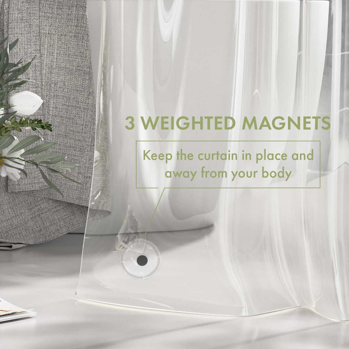 Heavy-Duty Clear PEVA Shower Curtain Liner with 3 Magnets - Waterproof & Easy-Clean Bathroom Liner with Hooks