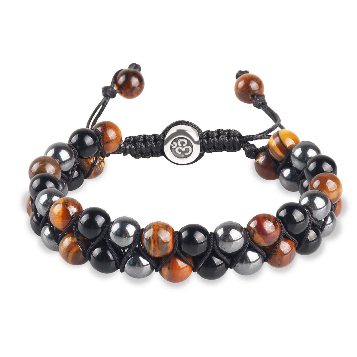 (2-Pack) Triple Protection Crystal Bracelet Set - Hand-Braided Tiger Eye, Black Onyx &amp; Hematite