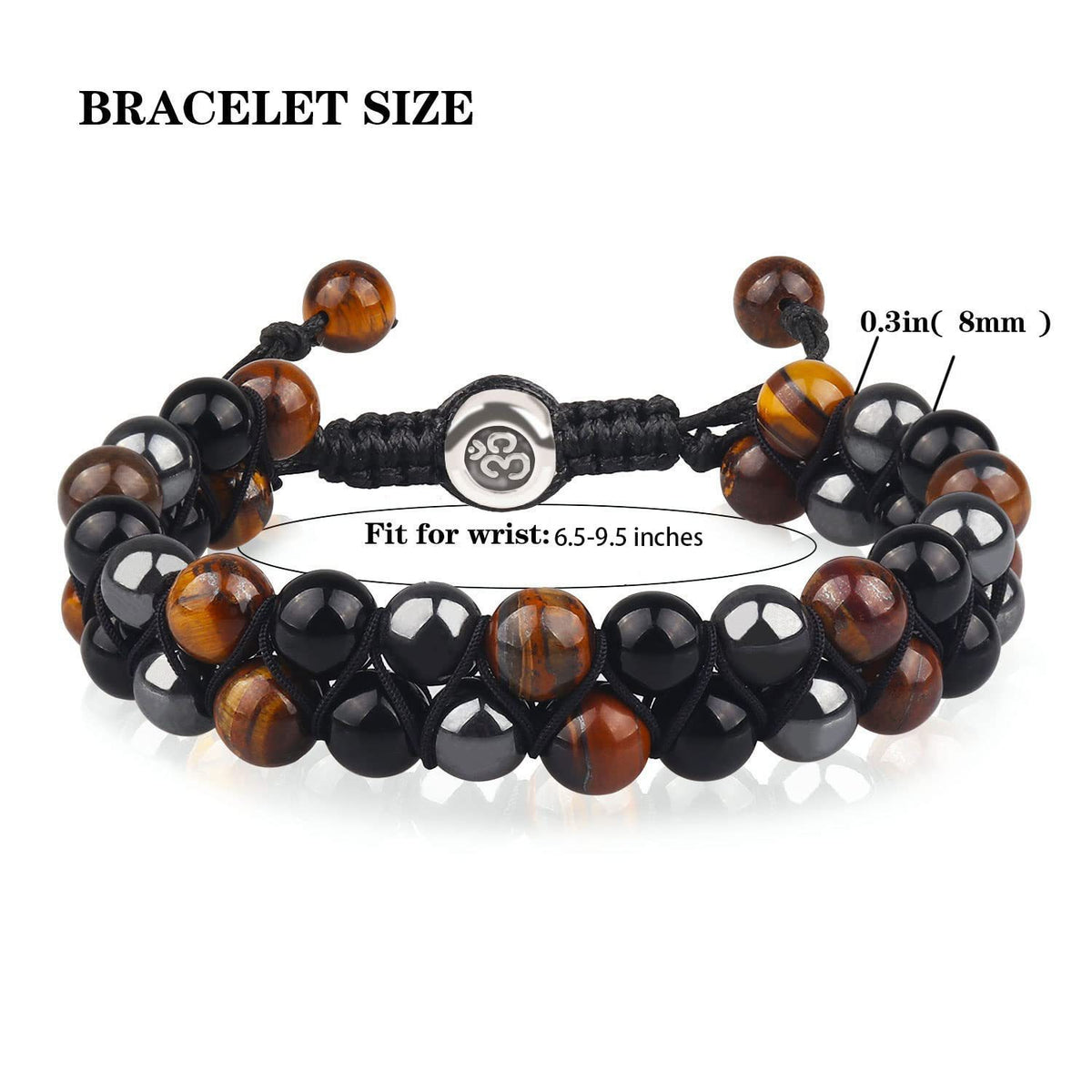 (2-Pack) Triple Protection Crystal Bracelet Set - Hand-Braided Tiger Eye, Black Onyx & Hematite