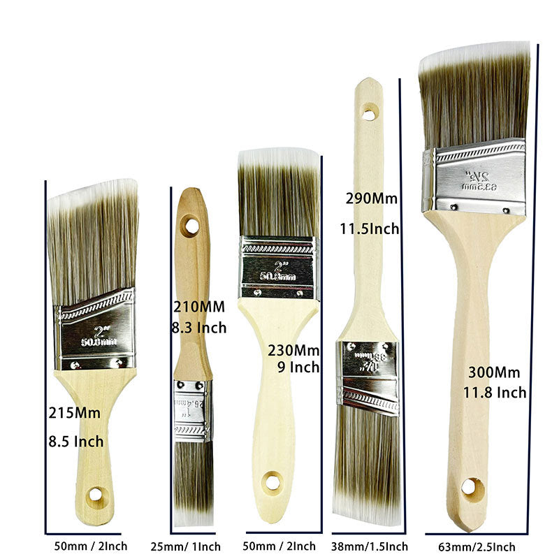 Professional 5-Piece Paint Brush Set - Includes Angled & Flat Brushes for a Perfect Finish on Walls & Trim