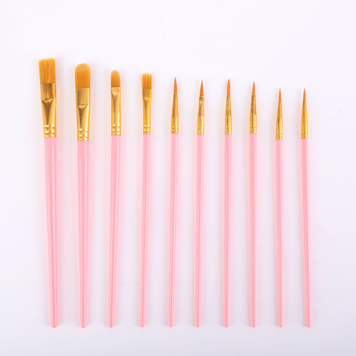 Pink Versatile 10-Piece Artist Paint Brush Set (10 Sets Included) - for Acrylic, Oil, Watercolor &amp; Gouache Painting