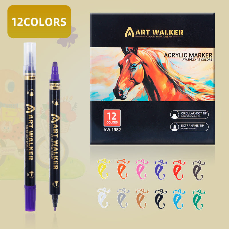 2PCS 12-Colour Dual Tip Acrylic Paint Pens - Quick-Dry Waterproof Markers for Kids&#39; Art &amp; Crafts, Rock Painting