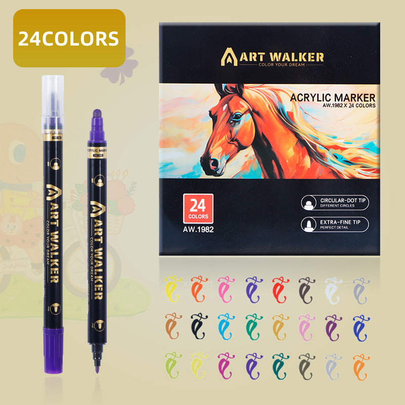24-Colour Dual Tip Acrylic Paint Pens - Quick-Dry Waterproof Markers for Kids&#39; Art &amp; Crafts, Rock Painting