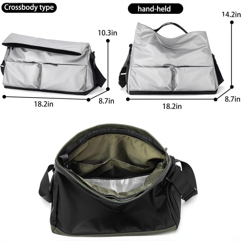 Silver Large Capacity Waterproof Tote Bag - Convertible Crossbody Messenger for Gym, Travel & Work