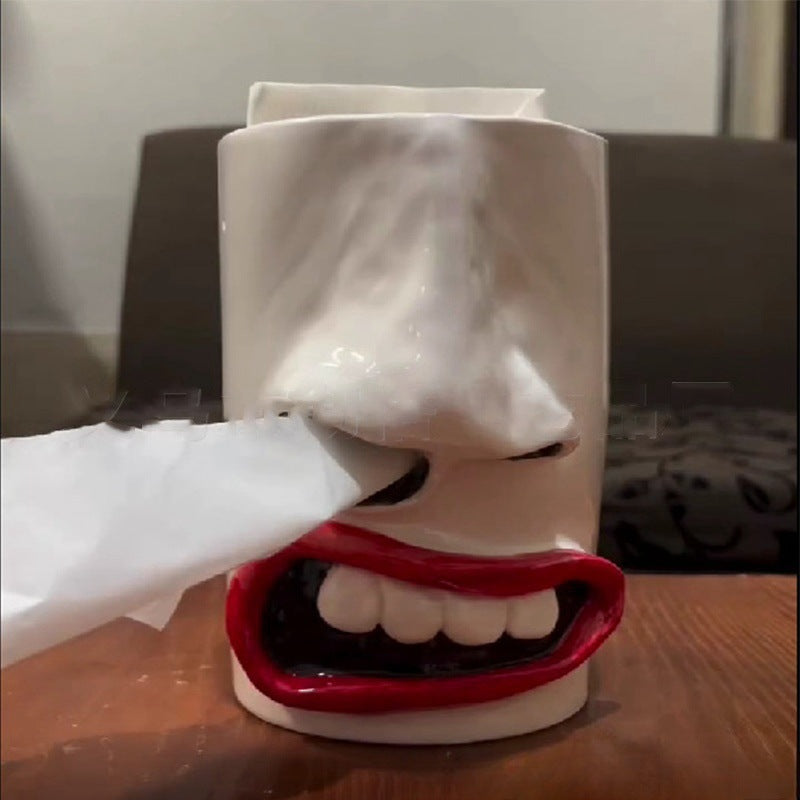 Quirky Face Tissue Box Holder - Funny Novelty Resin Dispenser for Gag Gifts &amp; Fun Decor