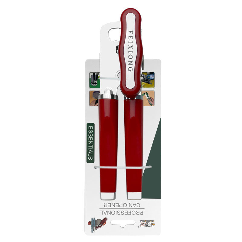 Red (2-Pack) Heavy-Duty Manual Can Opener - Ergonomic 3-in-1 Tool with Stainless Steel Cutter &amp; Bottle Opener