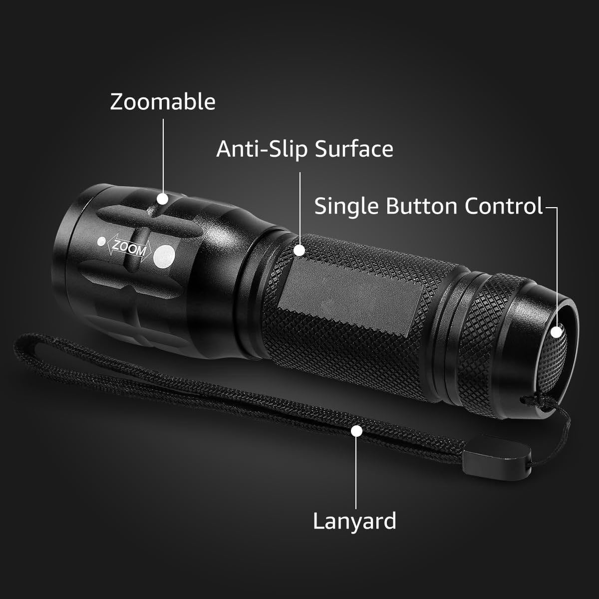 Compact Tactical LED Flashlight - Super Bright 160LM with Adjustable Zoom & Anti-Slip Grip