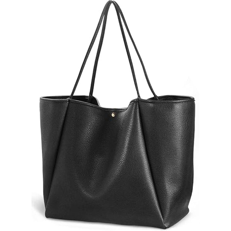 Black Classic Oversized Tote Bag - Soft Faux Leather Shoulder Purse for Work, Travel &amp; Everyday Use