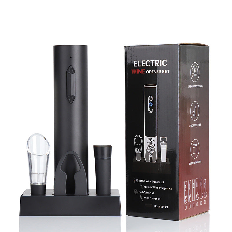 Complete Electric Wine Opener Gift Set - Rechargeable Corkscrew with Foil Cutter, Pourer, Vacuum Stopper &amp; Charging Base