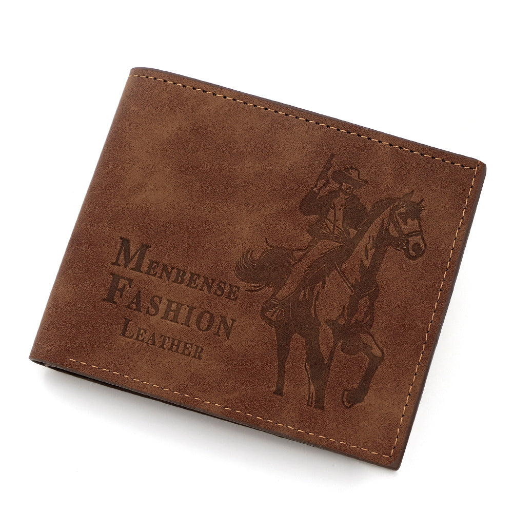 3-PCS Brown Menbense Fashion Leather Wallet Set - Vintage Hunter Design Bi-Fold Wallet with Card Slots