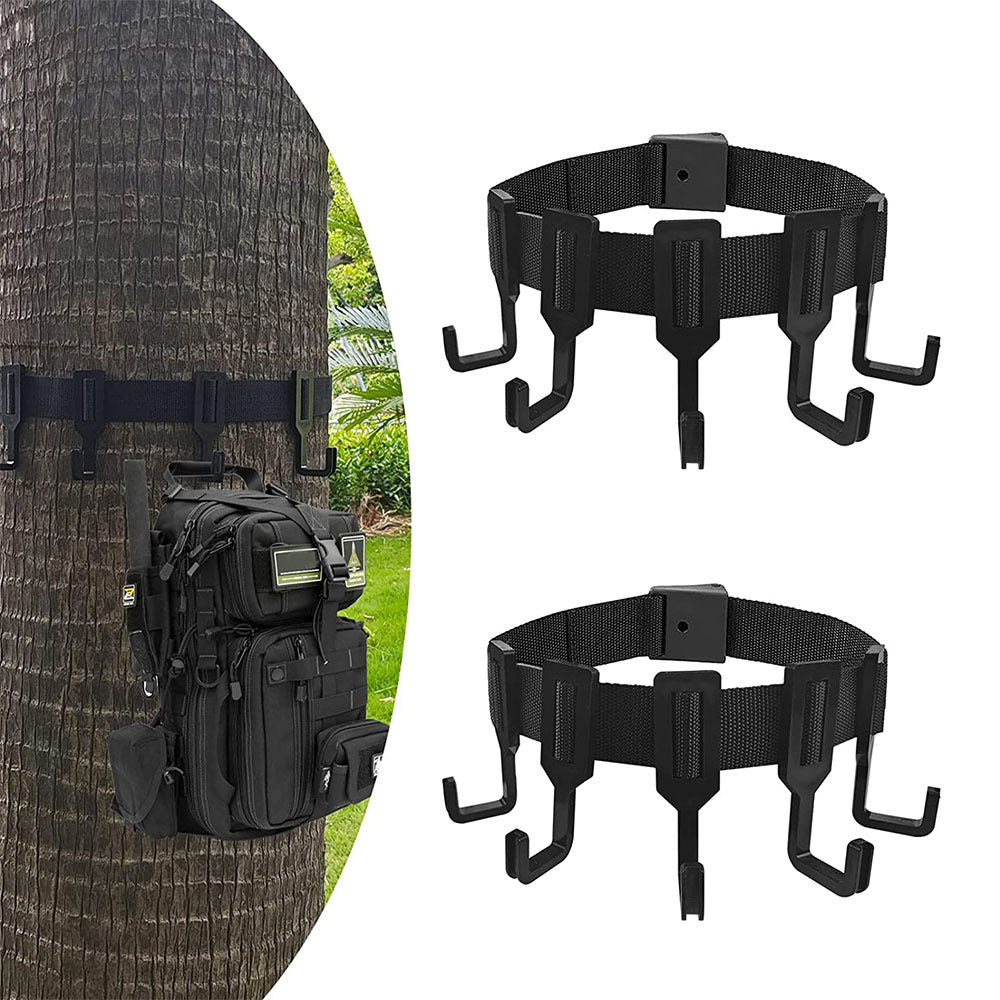 2-Piece Tree Stand Gear Hanger Set - Tactical Webbing Straps with 5 Hooks for Hunting &amp; Camping