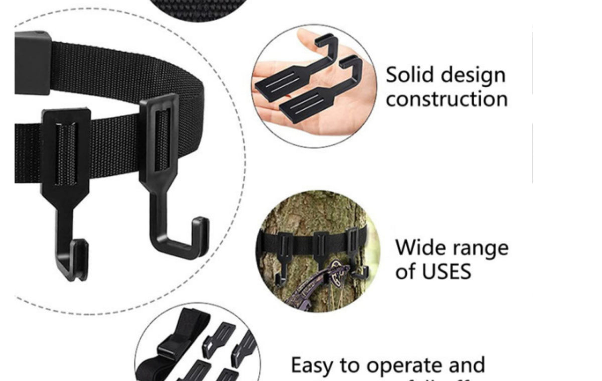 2-Piece Tree Stand Gear Hanger Set - Tactical Webbing Straps with 5 Hooks for Hunting & Camping