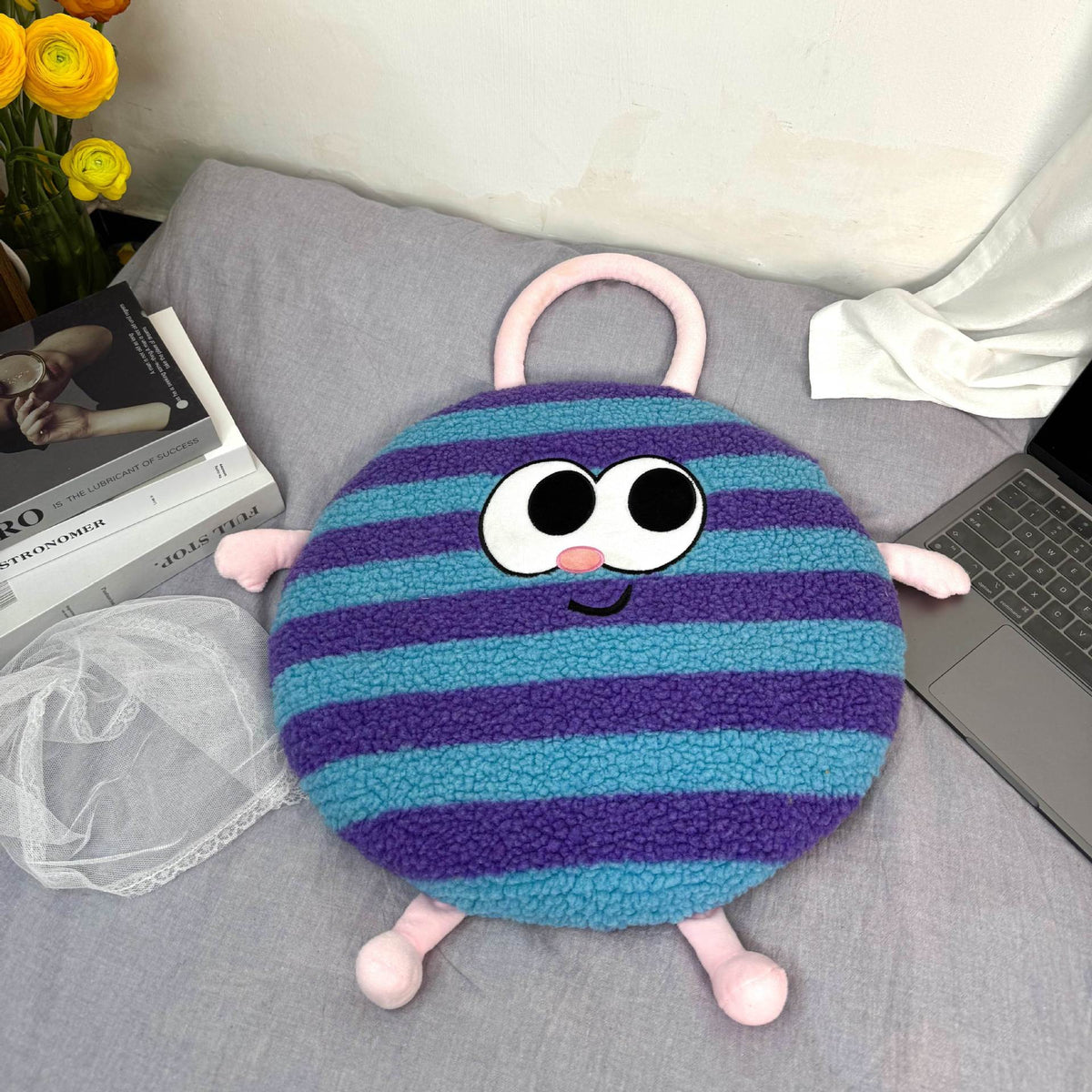 Blue Dopamine Round Memory Foam Seat Cushion - 38cm x 3cm Removable Cover for Office, Home, &amp; Students