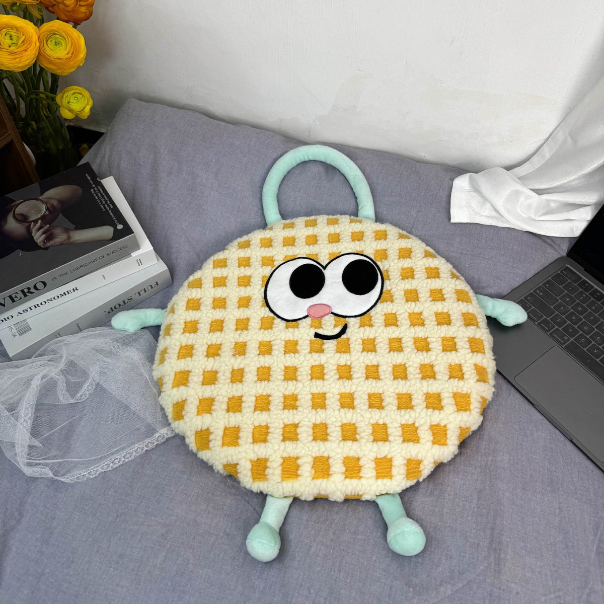 Yellow Dopamine Round Memory Foam Seat Cushion - 38cm x 3cm Removable Cover for Office, Home, &amp; Students