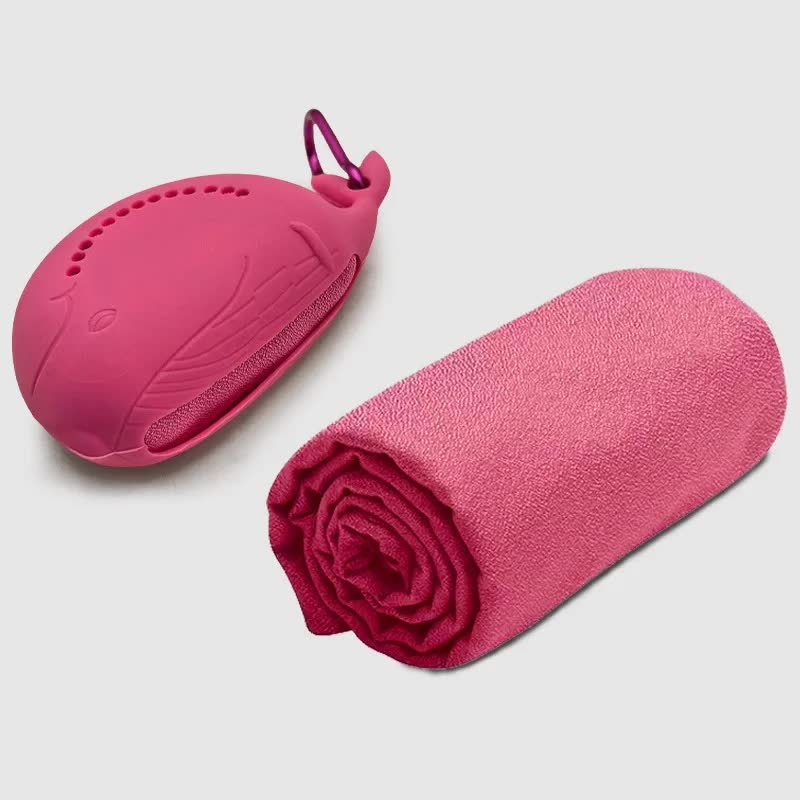 Pink 2-PCS Smart Whale Silicone Case Quick-Dry Towel Set - Portable &amp; Cooling for Gym &amp; Travel
