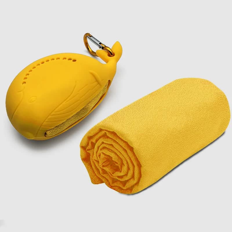 Yellow 2-PCS Smart Whale Silicone Case Quick-Dry Towel Set - Portable &amp; Cooling for Gym &amp; Travel