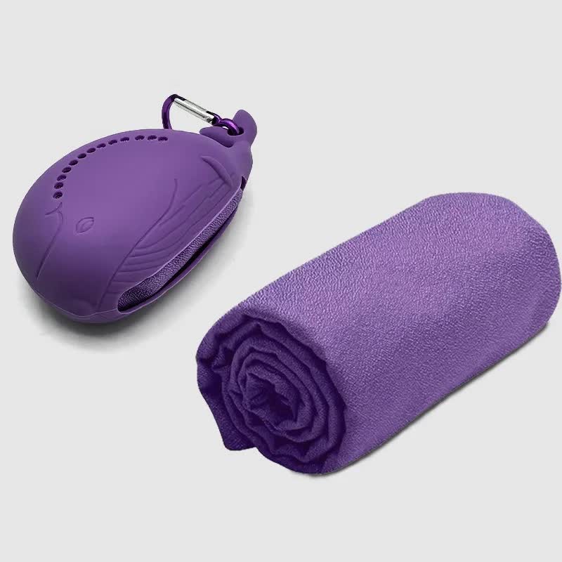 Purple 2-PCS Smart Whale Silicone Case Quick-Dry Towel Set - Portable &amp; Cooling for Gym &amp; Travel