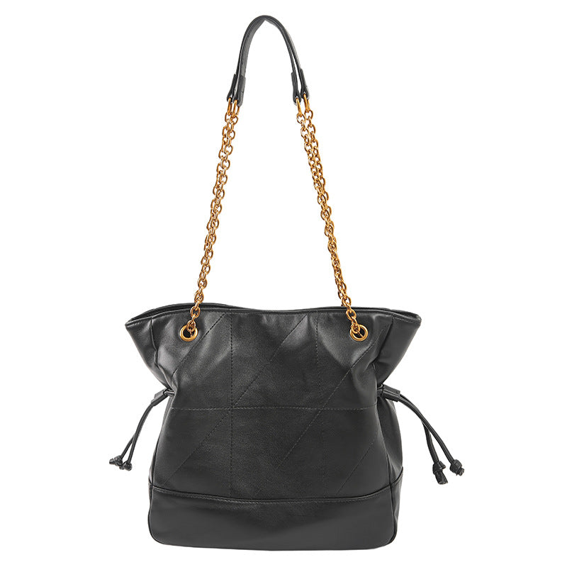 Black Chic Suede Hobo Bag for Women - Versatile Tote with Drawstring, Large Capacity Commuter Bucket Bag