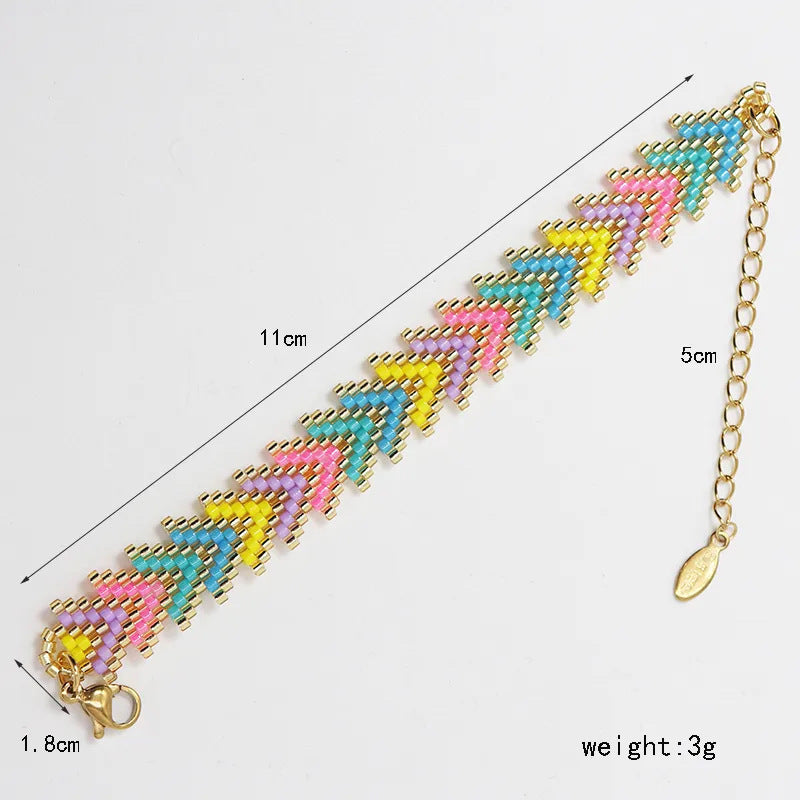 Gold-white Miyuki Beaded Bohemian Rainbow Arrow Handmade Stainless Steel Bracelet