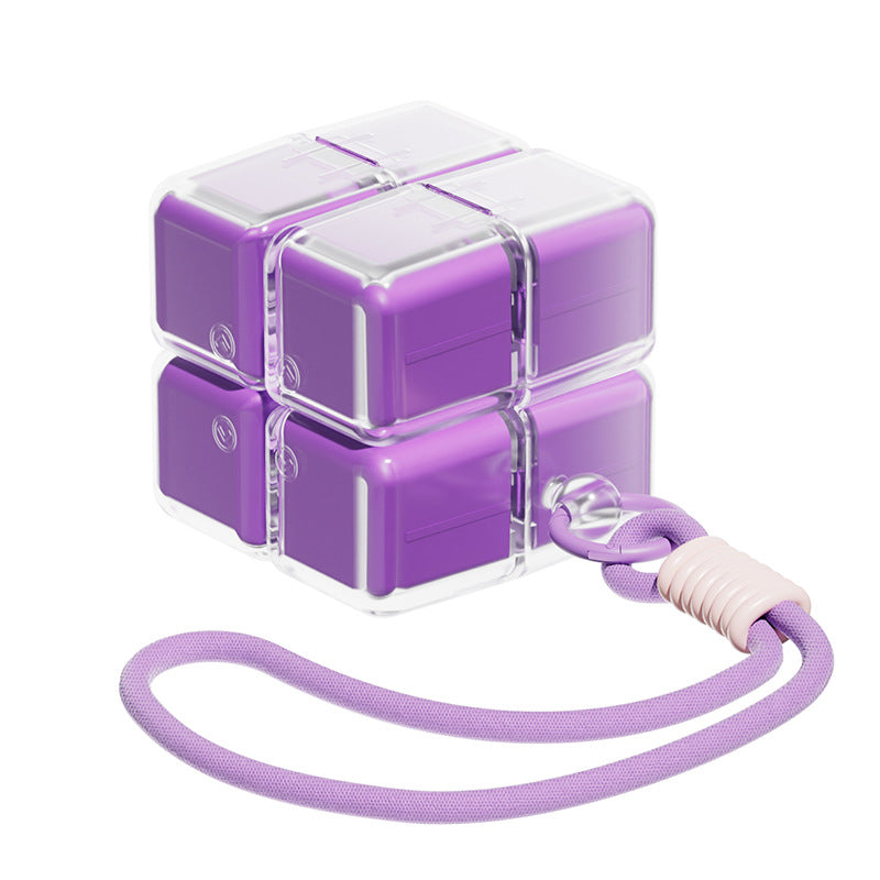 Purple 8-Grid Magic Cube Pill Box with Lanyard - Portable Weekly Sealed Tablet Organizer &amp; Dispenser