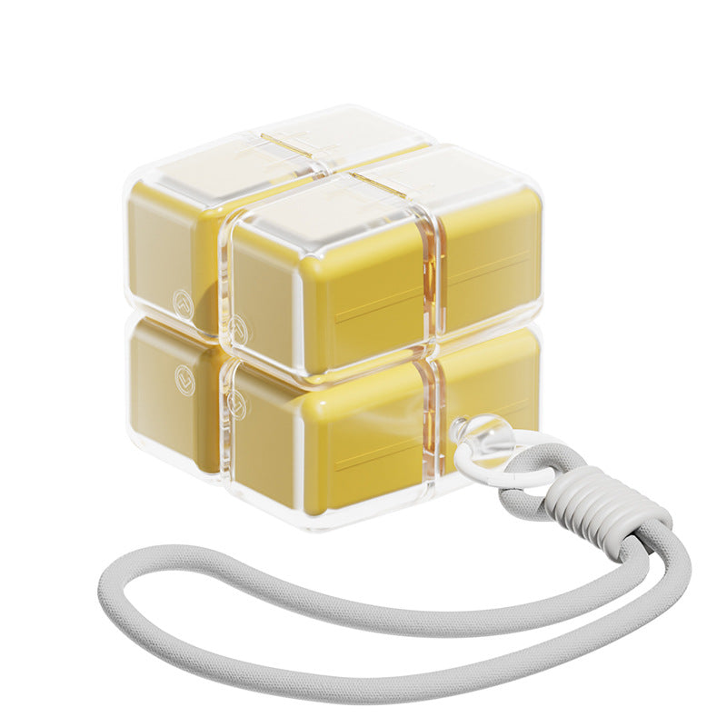 Yellow 8-Grid Magic Cube Pill Box with Lanyard - Portable Weekly Sealed Tablet Organizer &amp; Dispenser