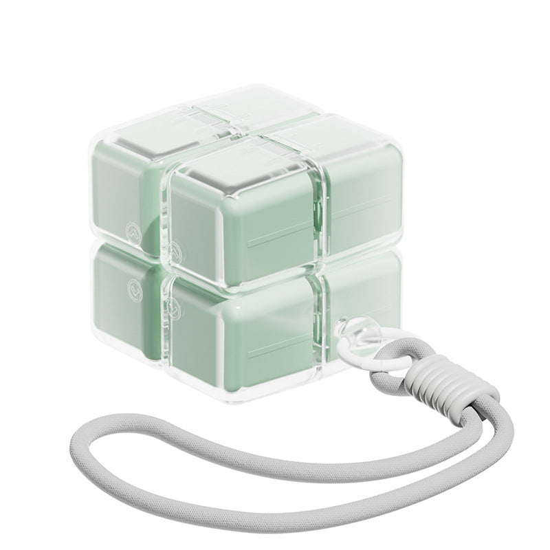 Green 8-Grid Magic Cube Pill Box with Lanyard - Portable Weekly Sealed Tablet Organizer &amp; Dispenser