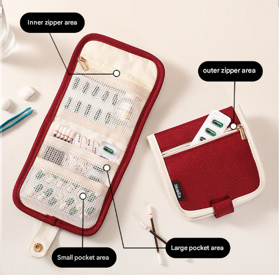 Red Travel Medicine Pouch & Cosmetic Organizer - Large Capacity, High-End Storage Bag, Toiletry Bag 13x13x3cm