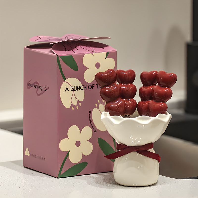 White Cute Dessert &amp; Fruit Forks with Ceramic Storage Jar - High-Value Creative Tableware Set